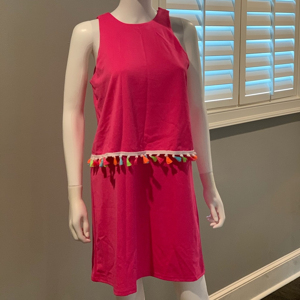 Pink Tassle Smock-Back Sundress